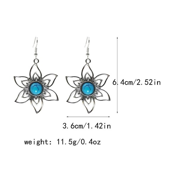 3/$35 Silver Large Turquoise Blue Flower Drop Dangle Hook Slide Earrings Jewelry - Picture 3 of 6